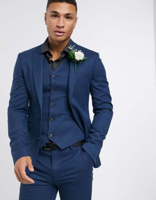 ASOS DESIGN Wedding – Niebieski obcisły garnitur z diagonalu z mieszanki wełny, 2 z 4