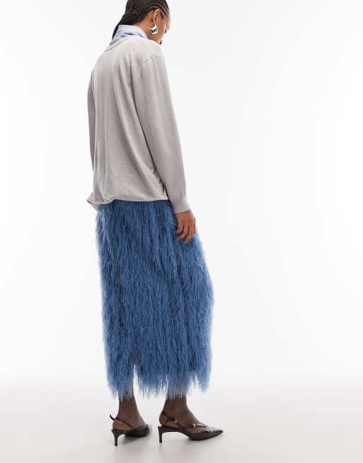ASOS DESIGN – Niebieska ołówkowa spódnica midi z frędzlami 3D, 4 z 5