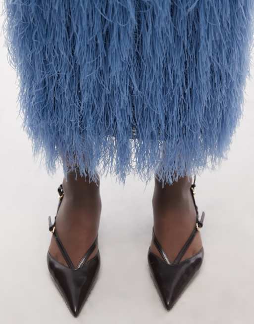 ASOS DESIGN – Niebieska ołówkowa spódnica midi z frędzlami 3D, 5 z 5