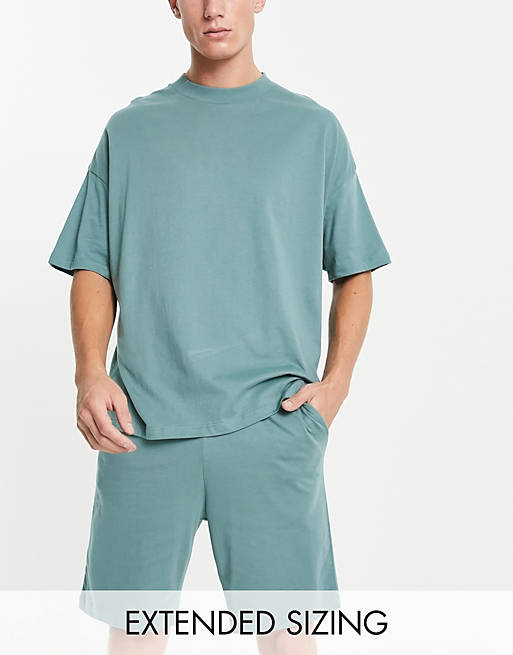 ASOS DESIGN – Niebieska piżama z dżerseju: T-shirt oversize i szorty