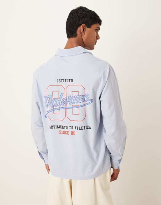 ASOS DESIGN – Niebieska popelinowa koszula o luźnym kroju z długimi rękawami i nadrukami
