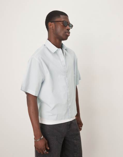 ASOS DESIGN cropped oversized poplin shirt in blue