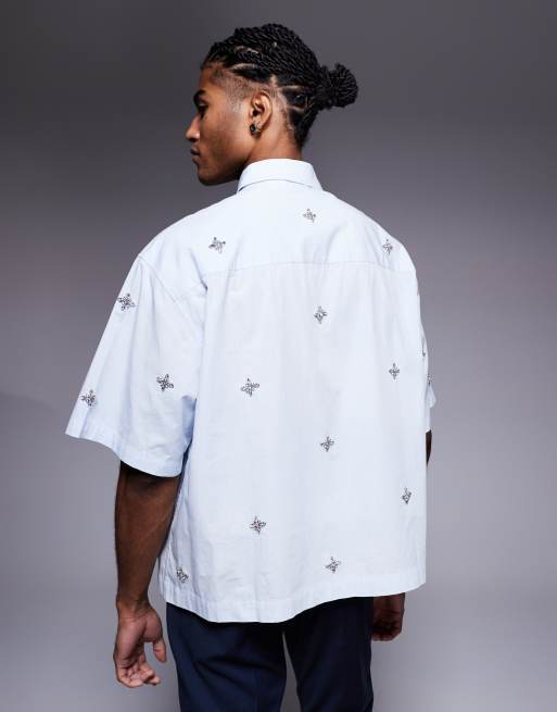 ASOS DESIGN – Niebieska pudełkowa koszula oversize ze zdobieniem, 3 z 5