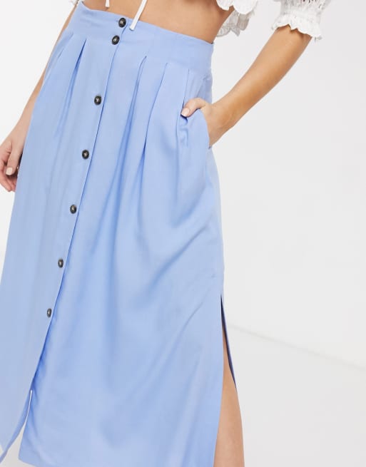 ASOS DESIGN – Niebieska spódnica midi z guzikami z przodu, 3 z 4