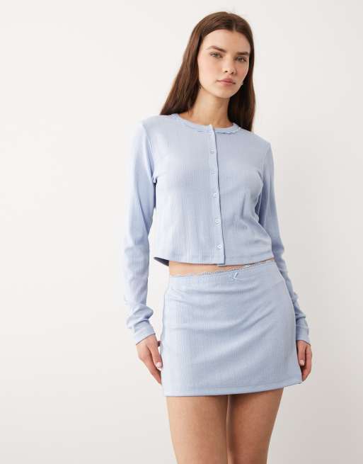 ASOS DESIGN – Niebieska piżama z dzianiny pointelle, z koronkowym wykończeniem, 5 z 5