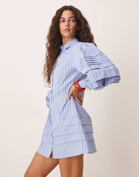 ASOS DESIGN – Niebieska sukienka koszulowa mini w paski z zaszewkami - view 1