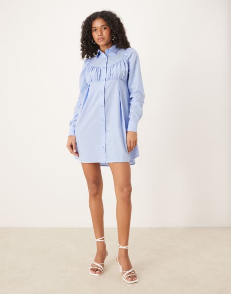 ASOS DESIGN – Niebieska sukienka koszulowa mini z ozdobną wstawką na piersi - view 1