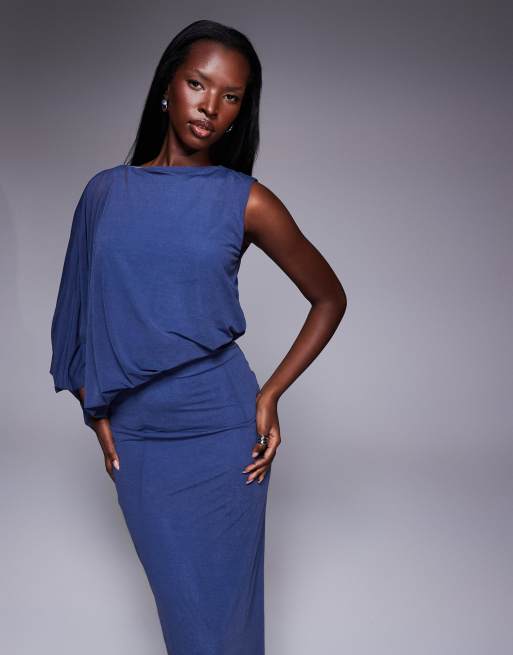 ASOS DESIGN – Niebieska sukienka maxi z drapowaną górą, 2 z 4