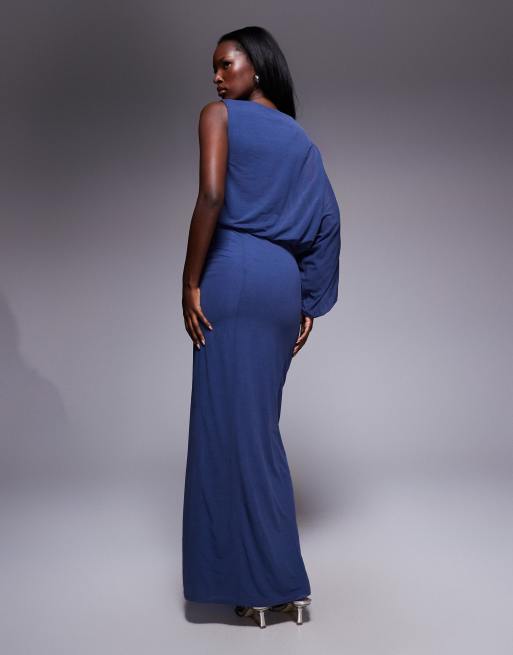 ASOS DESIGN – Niebieska sukienka maxi z drapowaną górą, 3 z 4