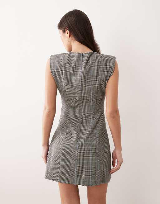ASOS DESIGN – Niebieska sukienka mini w kratę z marszczeniem, 4 z 4