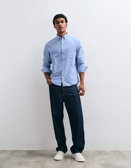 ASOS DESIGN – Niebieska szczotkowana koszula oxford o regularnym kroju, 5 z 5
