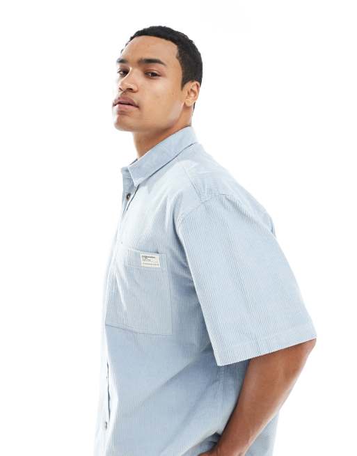 ASOS DESIGN – Niebieska sztruksowa koszula oversize z naszywką, 4 z 5