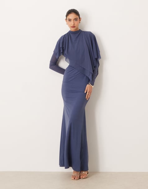 ASOS DESIGN – Niebieska szyfonowa sukienka maxi z peleryną ze stretchem - view 1