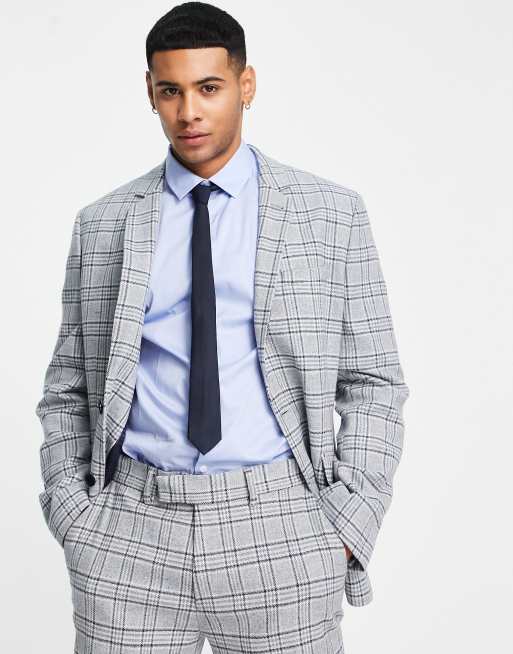 ASOS DESIGN – Niebieska wąska marynarka garniturowa w kratę