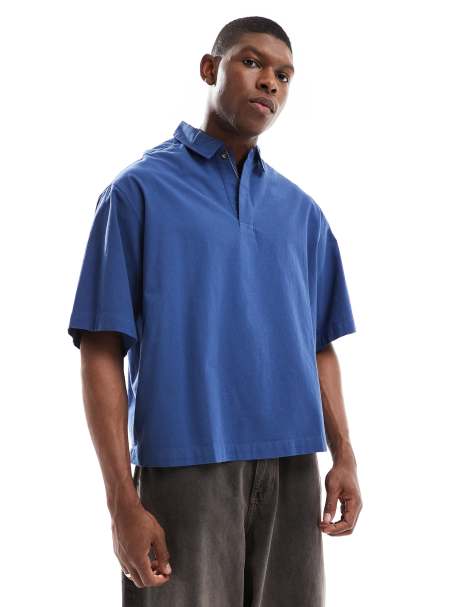 ASOS DESIGN oversized overhead boxy textured shirt in blue