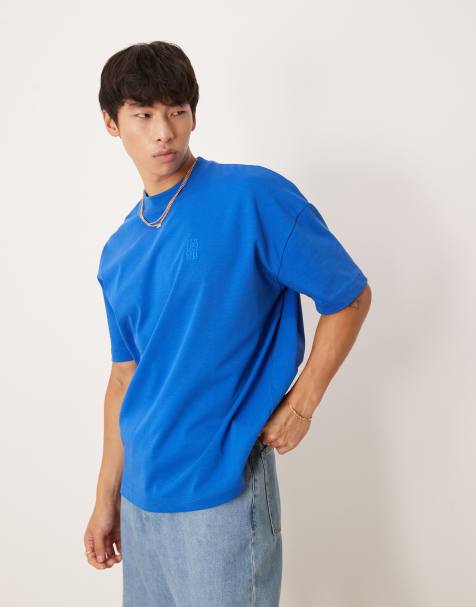 ASOS DESIGN – Niebieski bardzo gruby T-shirt oversize z obniżoną linią ramion - view 1