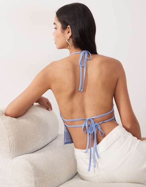 ASOS DESIGN – Niebieski, cekinowy top z dekoltem halter i odkrytymi plecami, 4 z 4
