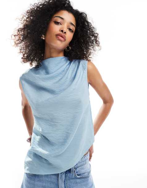 ASOS DESIGN – Niebieski drapowany asymetryczny top bez rękawów - view 1