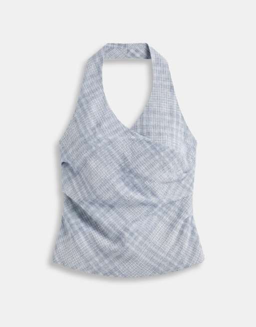 ASOS DESIGN – Niebieski drapowany top z dekoltem halter w kratę, część zestawu, 5 z 8