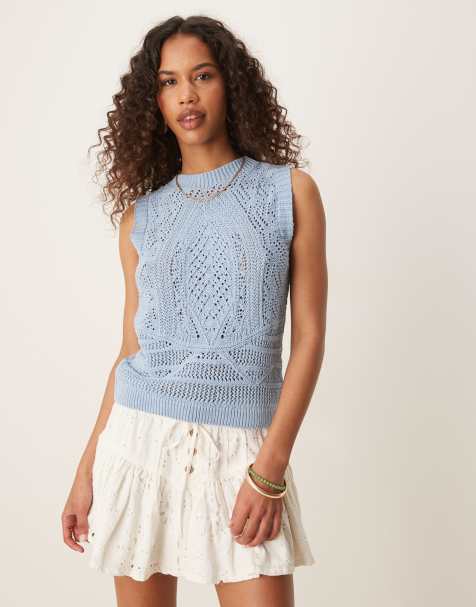 ASOS DESIGN – Niebieski dzianinowy podkoszulek z grubym ściegiem - view 1