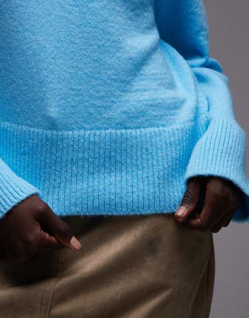 ASOS DESIGN – Niebieski dzianinowy sweter z okrągłym dekoltem i raglanowymi szwami, 3 z 4
