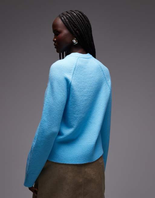 ASOS DESIGN – Niebieski dzianinowy sweter z okrągłym dekoltem i raglanowymi szwami, 4 z 4