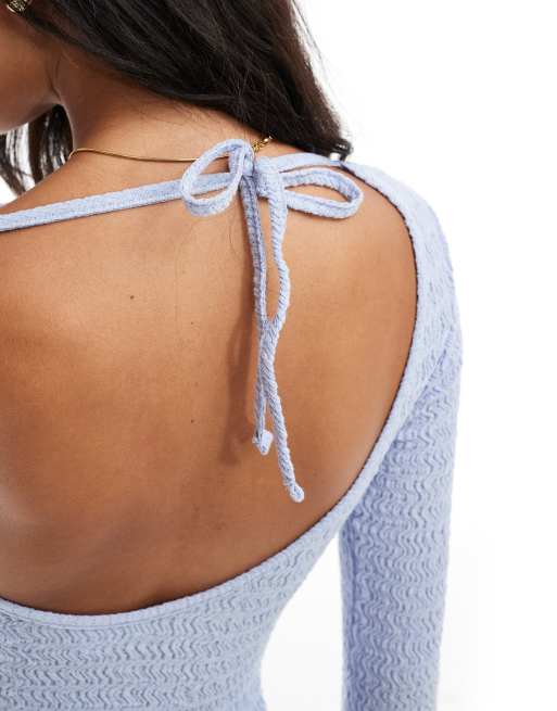 ASOS DESIGN – Niebieski fakturowany top ze zwiewnymi rękawami, 2 z 4