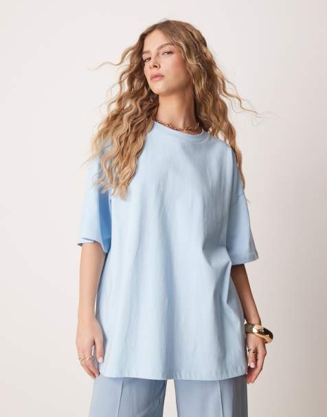 ASOS DESIGN – Niebieski gruby bawełniany T-shirt oversize - view 1