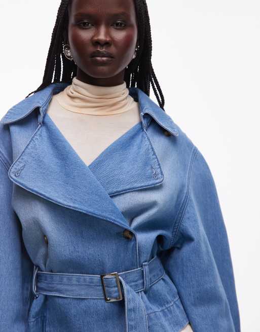 ASOS DESIGN – Niebieski jeansowy trencz oversize o krótkim fasonie, 3 z 4