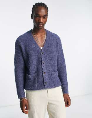 ASOS DESIGN – Niebieski kardigan o luźnym kroju z dzianiny boucle