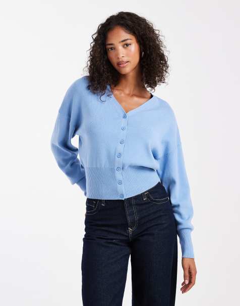 ASOS DESIGN structured waist clean cardigan in blue