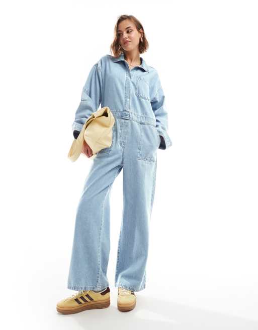 ASOS DESIGN – Niebieski kombinezon z efektem wybielenia