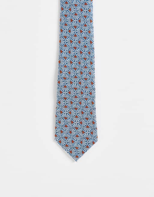 ASOS DESIGN – Niebieski krawat we wzór retro