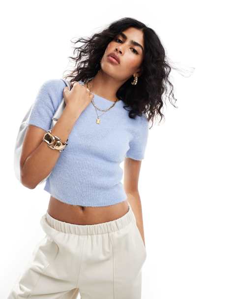 ASOS DESIGN – Niebieski krótki obcisły T-shirt o delikatnym splocie - view 1