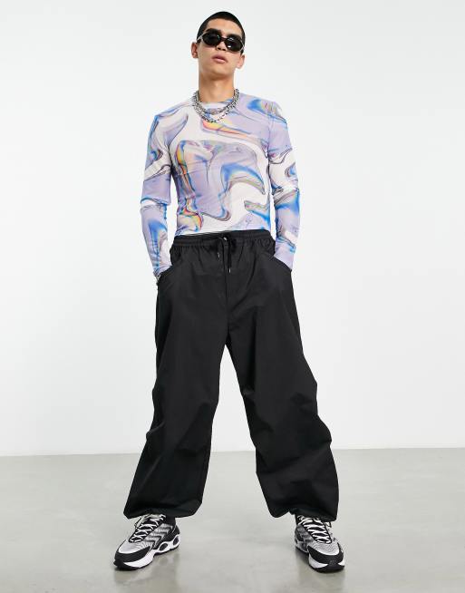 ASOS DESIGN – Niebieski krótki T-shirt o kroju podkreślającym sylwetkę z siateczki ze wzorem
