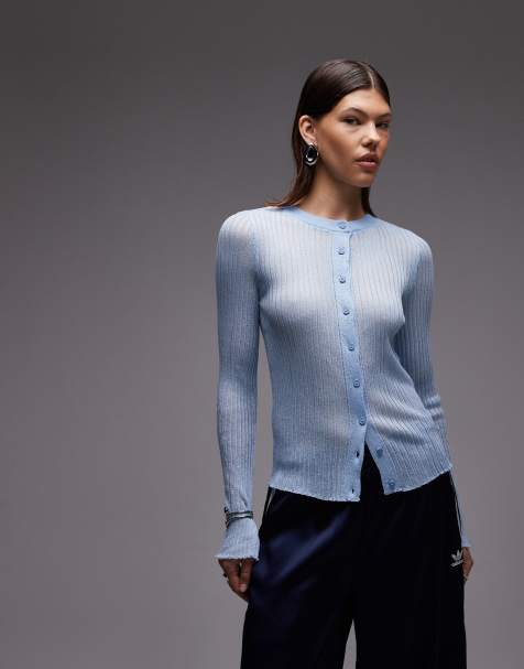 ASOS DESIGN lightweight sheer rib knit cardigan in blue