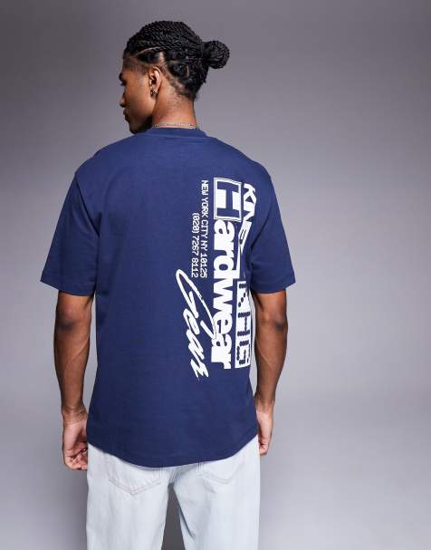 ASOS DESIGN – Niebieski luźny T-shirt z nadrukiem tekstowym - view 1