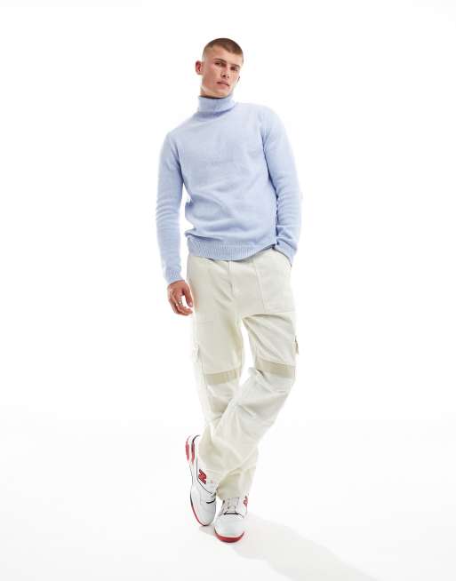 ASOS DESIGN – Niebieski melanżowy średniej grubości sweter z odwijanym golfem