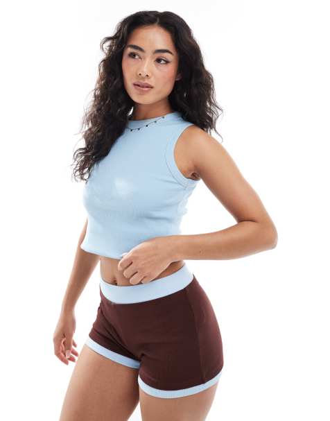 ASOS DESIGN wide binding rib racer tank top in blue