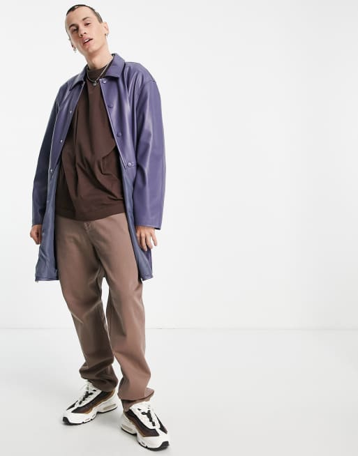 ASOS DESIGN – Niebieski prochowiec z imitacji skóry