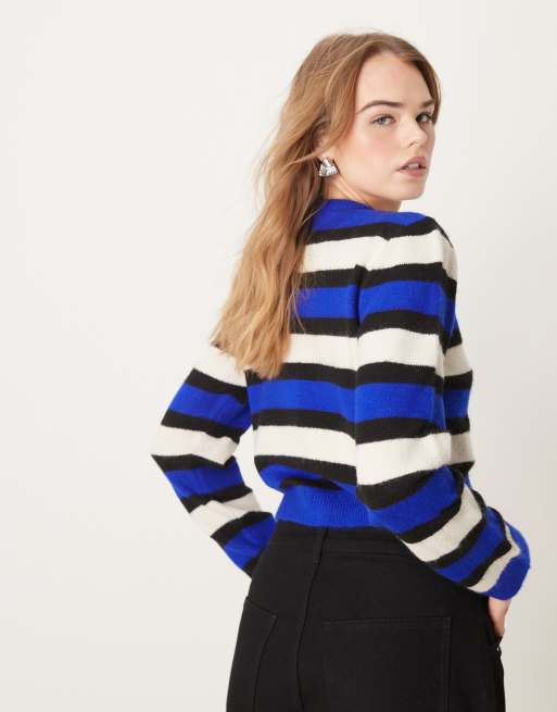 ASOS DESIGN – Niebieski pudełkowy kardigan dzianinowy w paski, 3 z 4