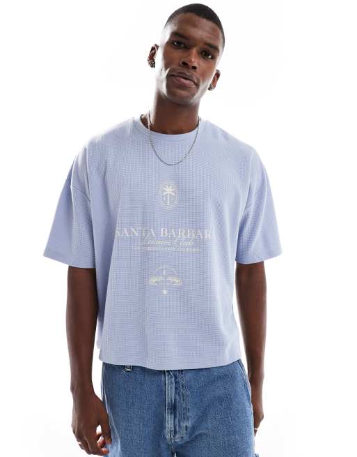 ASOS DESIGN – Niebieski pudełkowy T-shirt oversize z grubego kożuszka z obniżoną linią ramion i grafiką z nazwą miasta , 2 z 4