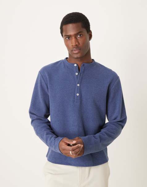 ASOS DESIGN – Niebieski sweter o pudełkowym kroju z dekoltem henley i długimi rękawami - view 1