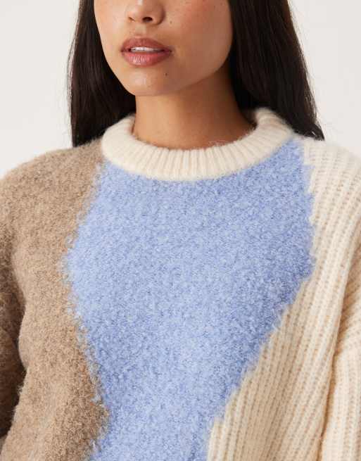 ASOS DESIGN – Niebieski sweter oversize z dzianiny boucle w abstrakcyjny wzór, 2 z 4