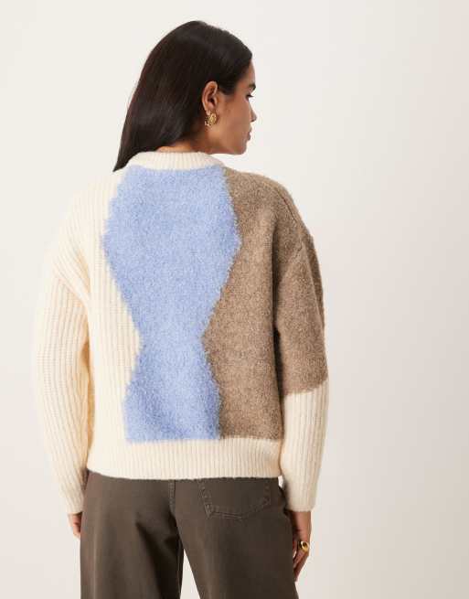 ASOS DESIGN – Niebieski sweter oversize z dzianiny boucle w abstrakcyjny wzór, 4 z 4