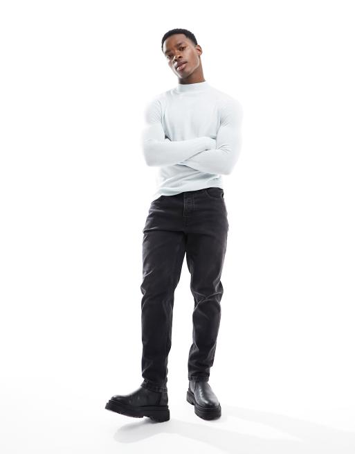 ASOS DESIGN – Niebieski sweter z golfem o kroju podkreślającym sylwetkę