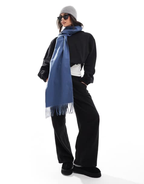 ASOS DESIGN – Niebieski szalik z tkaniny, z frędzlami - view 1