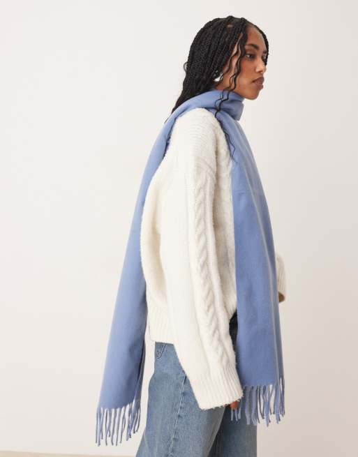 ASOS DESIGN – Niebieski szalik z tkaniny z frędzlami, 3 z 3