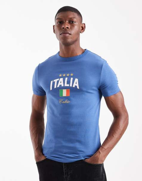 ASOS DESIGN – Niebieski T-shirt o kroju podkreślającym sylwetkę z grafiką z napisem „Italia” - view 1