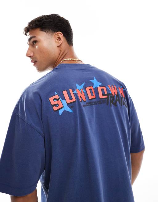 ASOS DESIGN – Niebieski T-shirt o pudełkowym kroju oversize z grafiką, 3 z 4